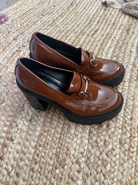 Madden Girl Cognac Patent Platform Heels
